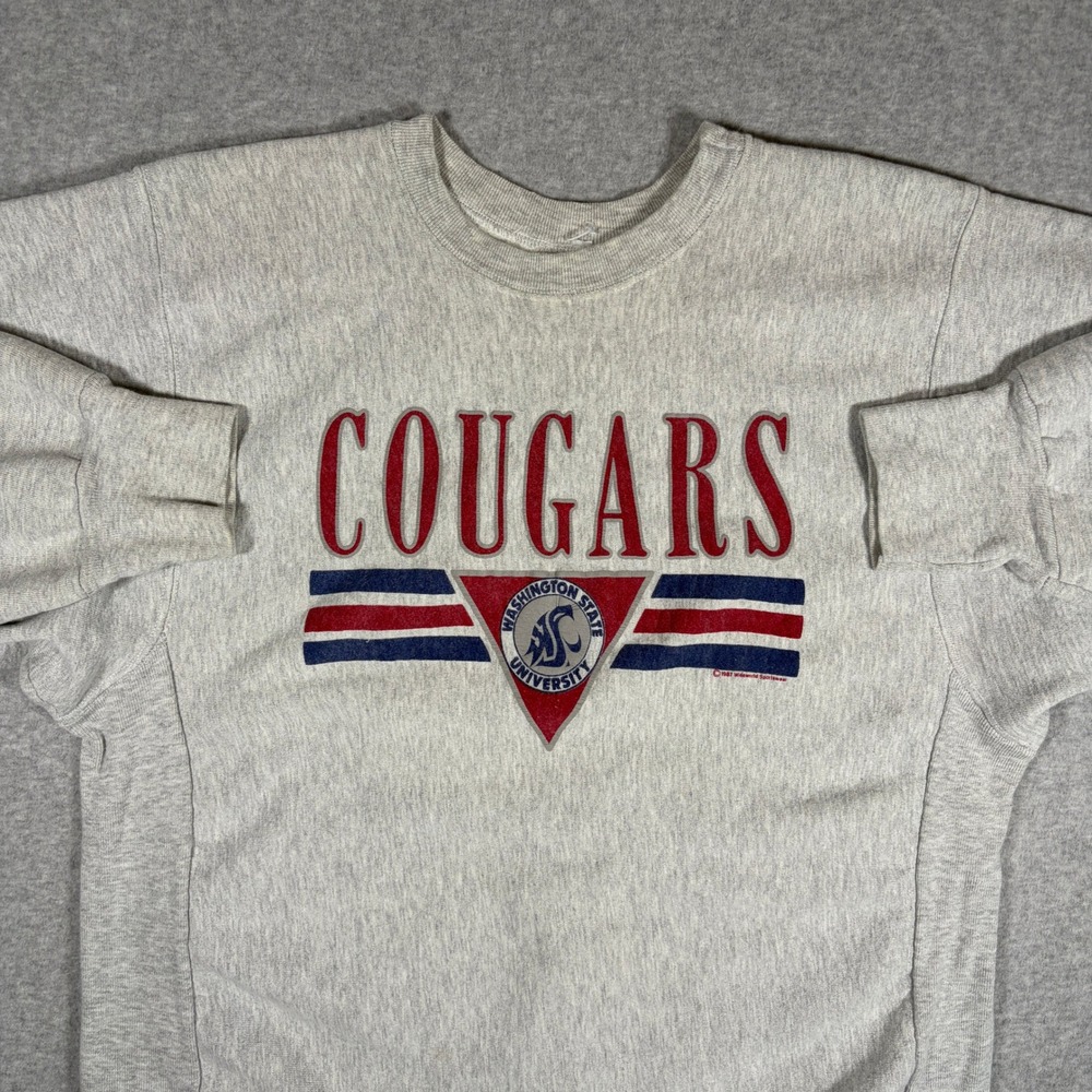 Wideworld Sportswear Sweatshirt Men M/L? Gray VTG 80s WSU Cougars Reverse Weave - Picture 8 of 9